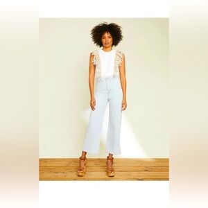 Veronica Beard Grant Wide Leg Jeans Braided High Waist Size 31 Aspen Wash